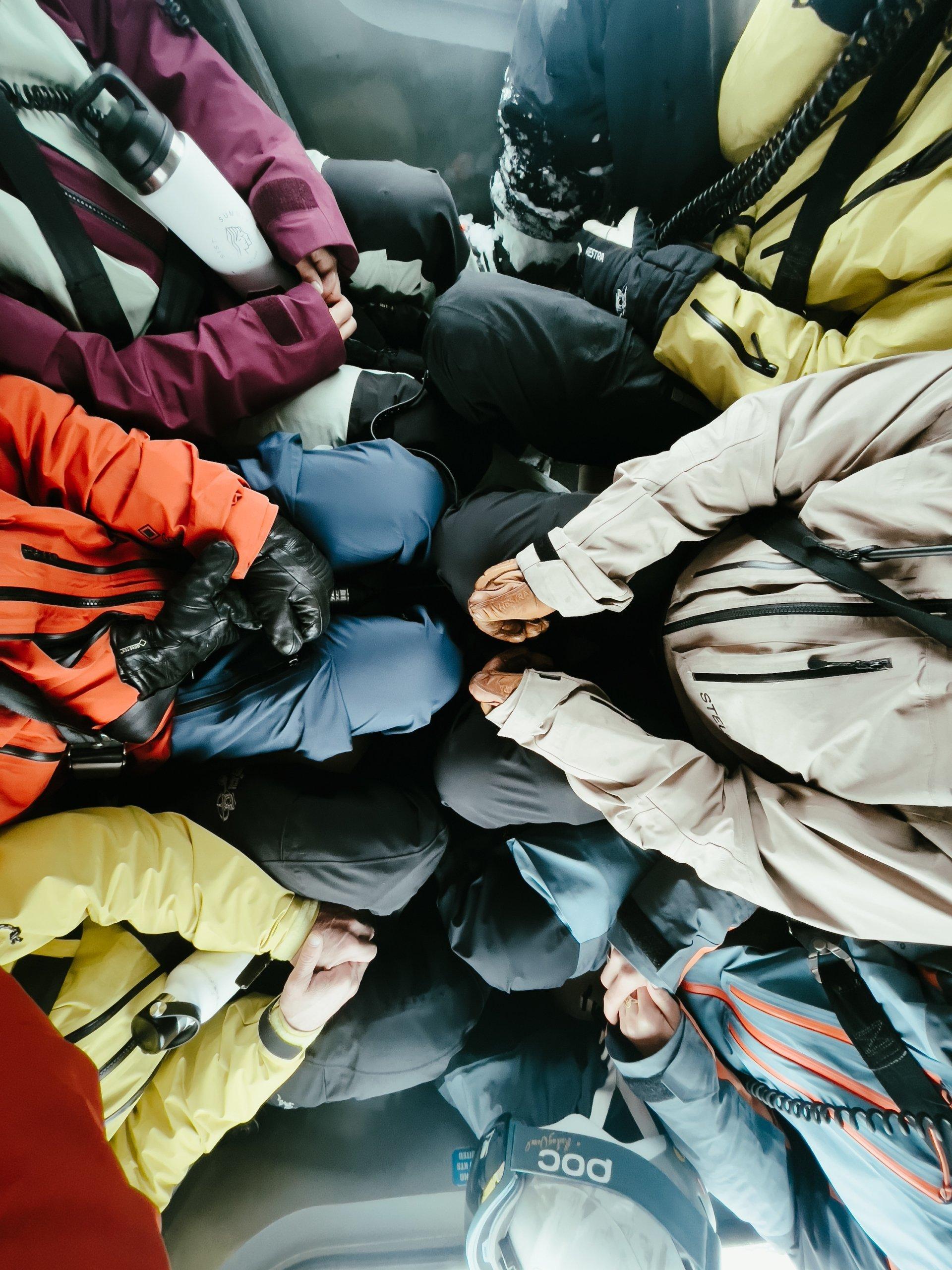 a group of people in a helicopter