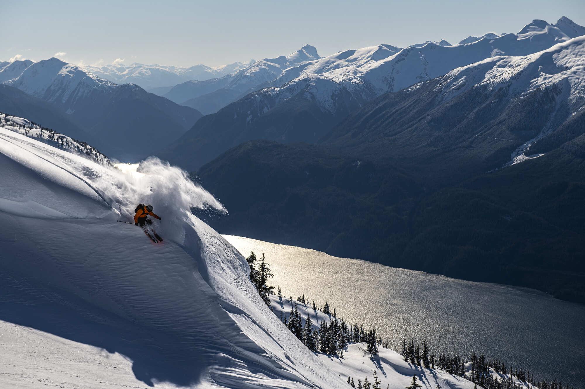 skiing downhill on a sunny day