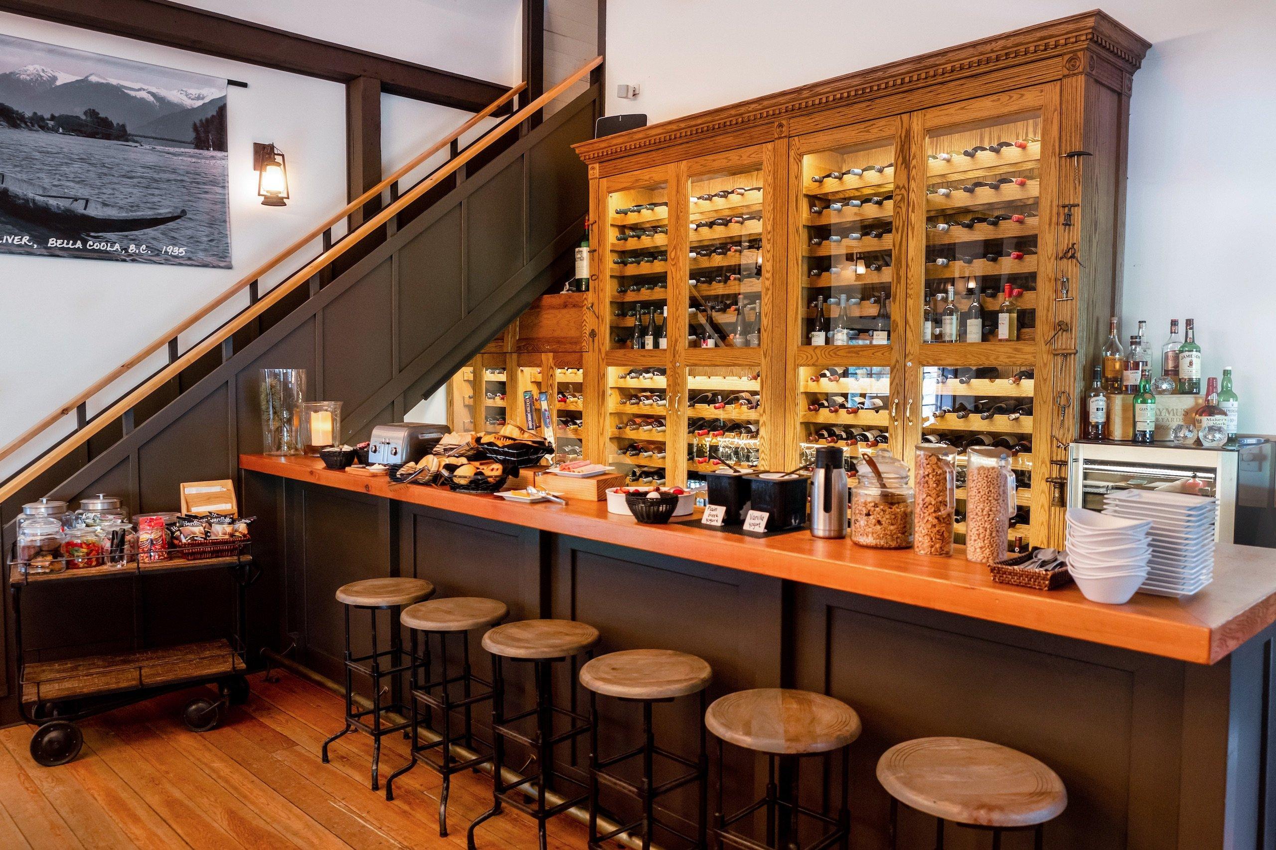 Bar counter filled with breakfast food